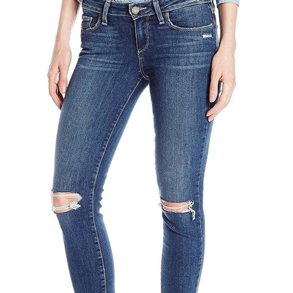 PAIGE Medium Wash Denim Distressed Ankle Jeans Raw Hem size 24